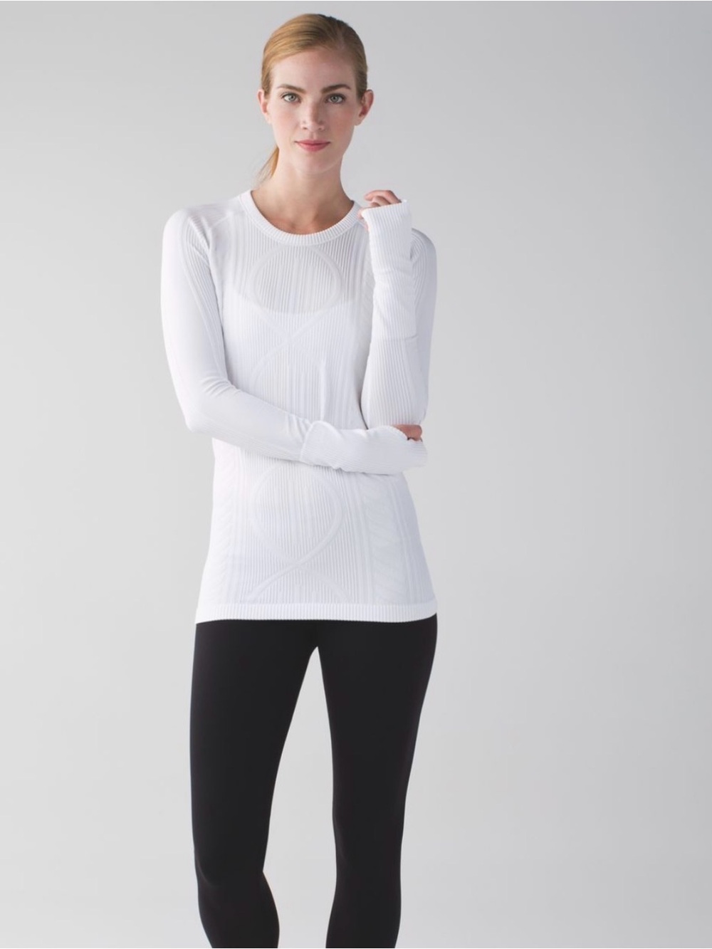 Lululemon Rest Less Pullover Heathered White L/S Seamless Active Top Sz 6 Yoga